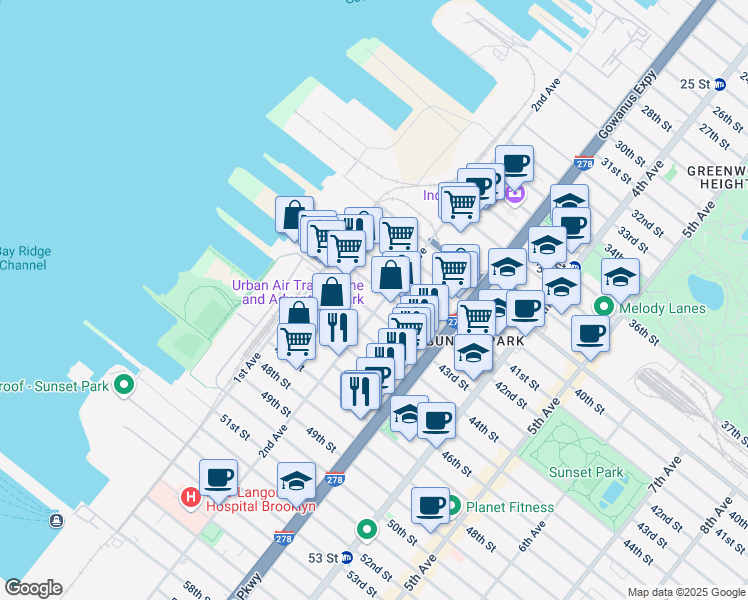 map of restaurants, bars, coffee shops, grocery stores, and more near 4210 2nd Avenue in Brooklyn