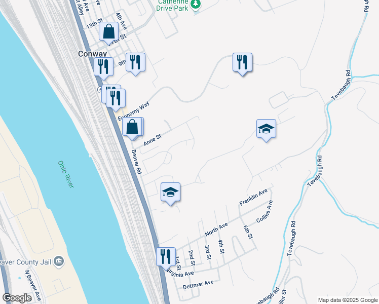 map of restaurants, bars, coffee shops, grocery stores, and more near 460 Saint Joseph Way in Baden