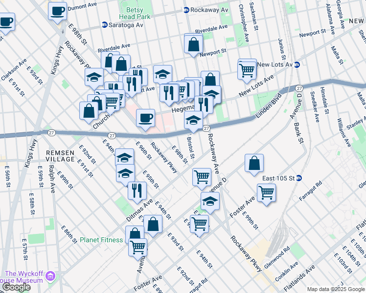 map of restaurants, bars, coffee shops, grocery stores, and more near 1095 Thomas S Boyland Street in Brooklyn