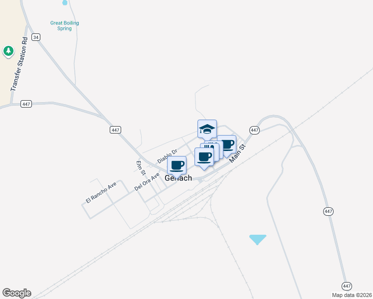 map of restaurants, bars, coffee shops, grocery stores, and more near 375 Short Street in Gerlach