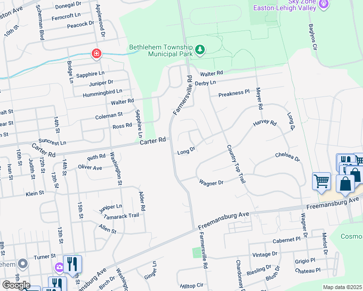 map of restaurants, bars, coffee shops, grocery stores, and more near 4385 Holly Court in Bethlehem