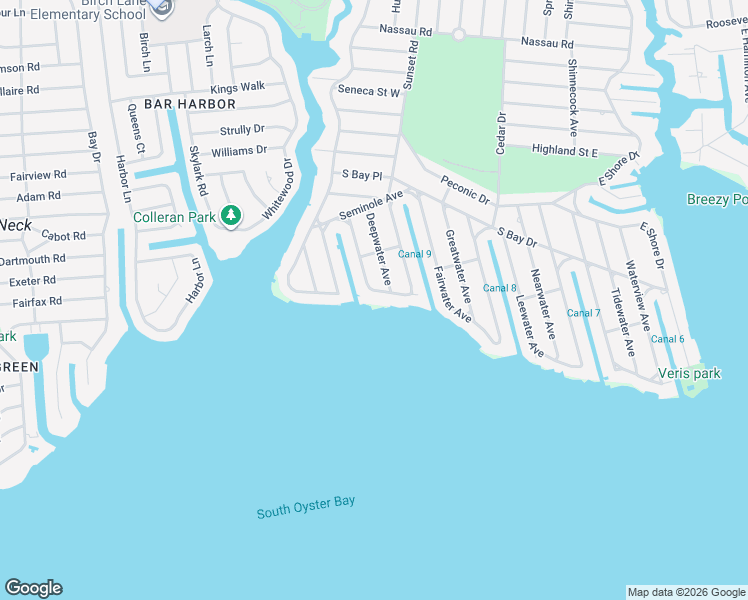 map of restaurants, bars, coffee shops, grocery stores, and more near 45 Clearwater Avenue in Massapequa