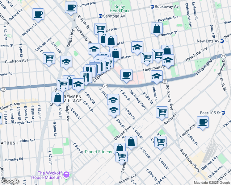 map of restaurants, bars, coffee shops, grocery stores, and more near 622 East 95th Street in Brooklyn