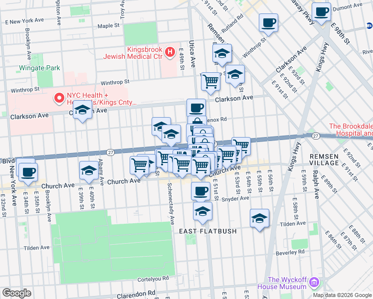 map of restaurants, bars, coffee shops, grocery stores, and more near 363 East 48th Street in Brooklyn