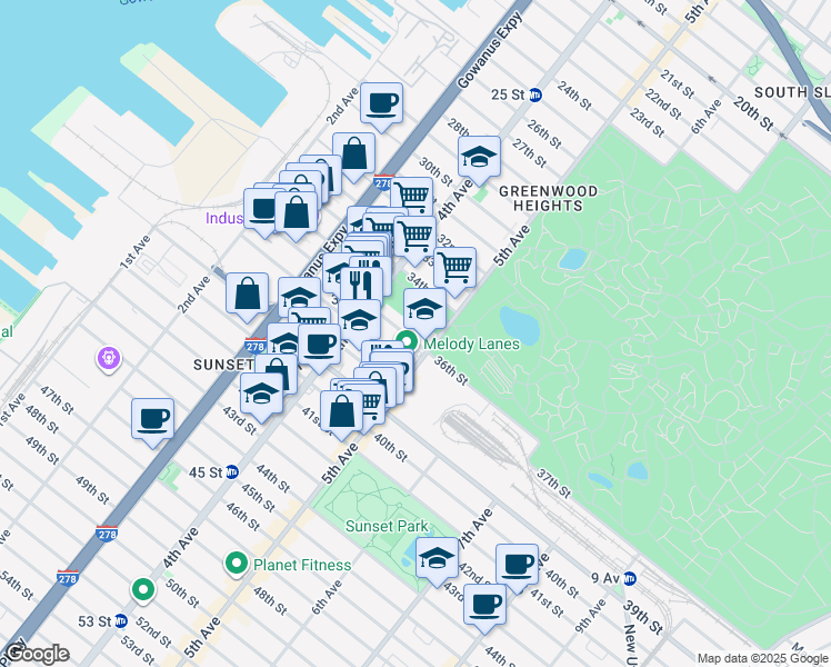 map of restaurants, bars, coffee shops, grocery stores, and more near 842 5th Avenue in Brooklyn