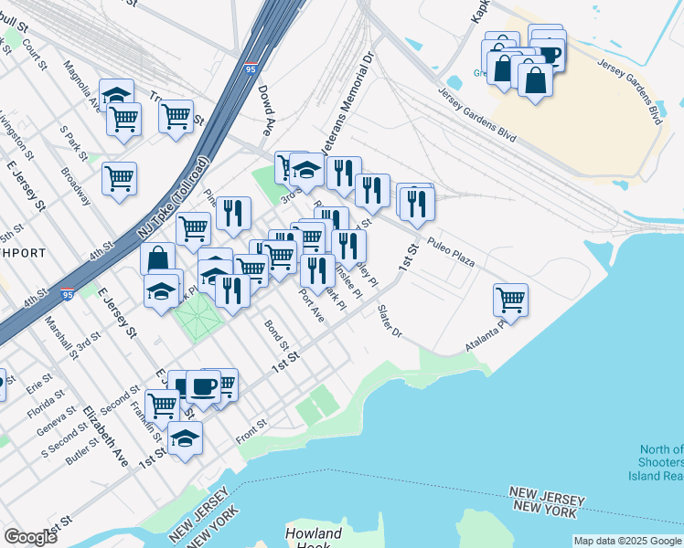 map of restaurants, bars, coffee shops, grocery stores, and more near 124-128 Inslee Place in Elizabeth