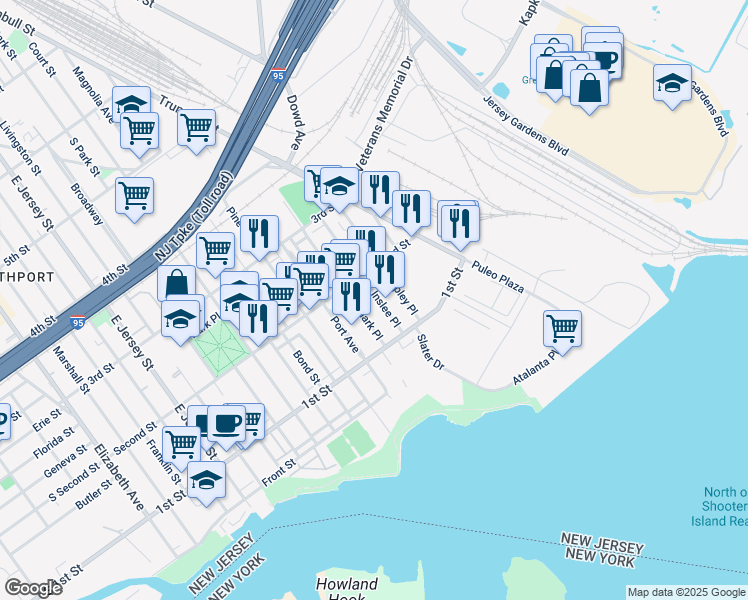map of restaurants, bars, coffee shops, grocery stores, and more near 124-128 Inslee Place in Elizabeth