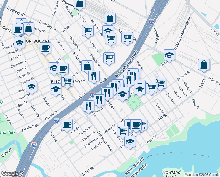 map of restaurants, bars, coffee shops, grocery stores, and more near 324 Livingston Street in Elizabeth