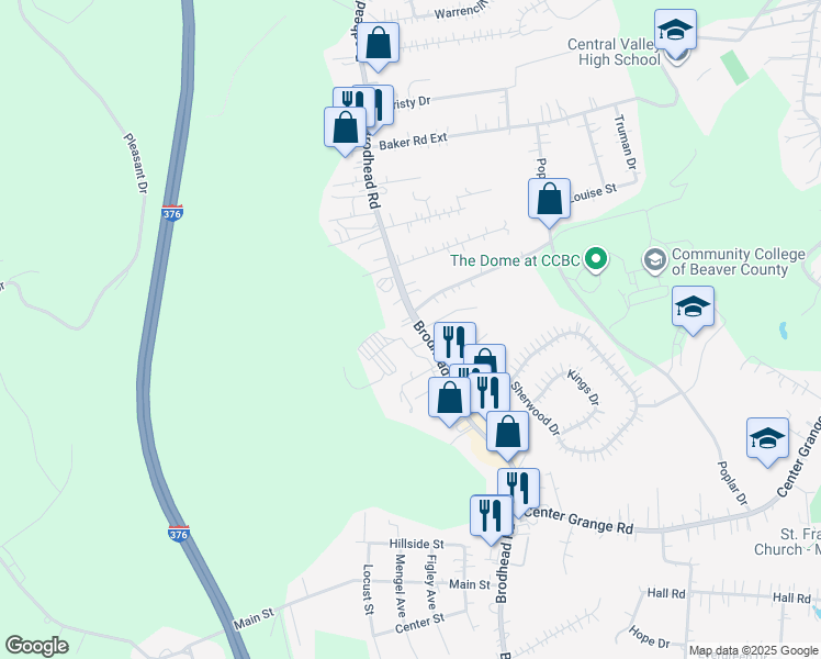 map of restaurants, bars, coffee shops, grocery stores, and more near 3493 Brodhead Road in Monaca
