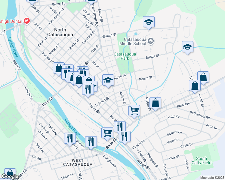 map of restaurants, bars, coffee shops, grocery stores, and more near 330 Howertown Road in Catasauqua