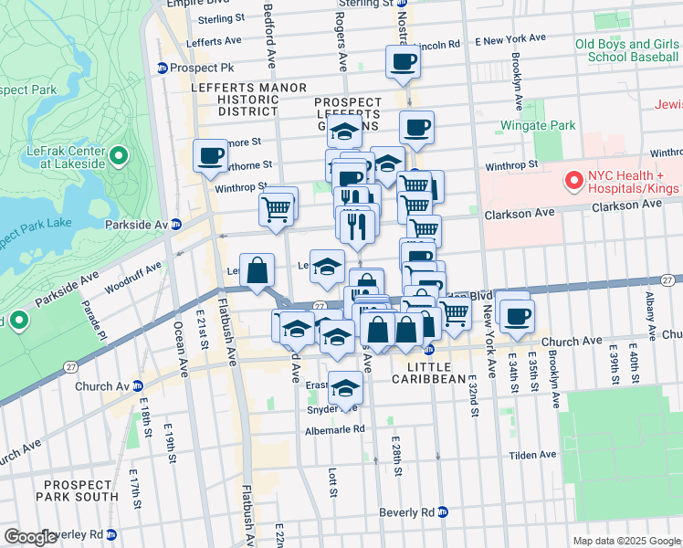 map of restaurants, bars, coffee shops, grocery stores, and more near 180 Lenox Road in Brooklyn