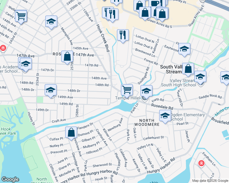 map of restaurants, bars, coffee shops, grocery stores, and more near 262-12 Hungry Harbor Road in Queens