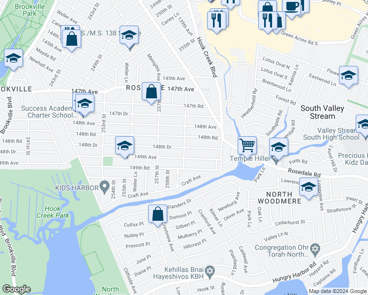 map of restaurants, bars, coffee shops, grocery stores, and more near 23614 148th Drive in Queens