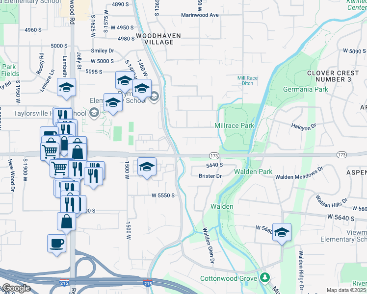 map of restaurants, bars, coffee shops, grocery stores, and more near 1270 Brandonwood Drive in Taylorsville