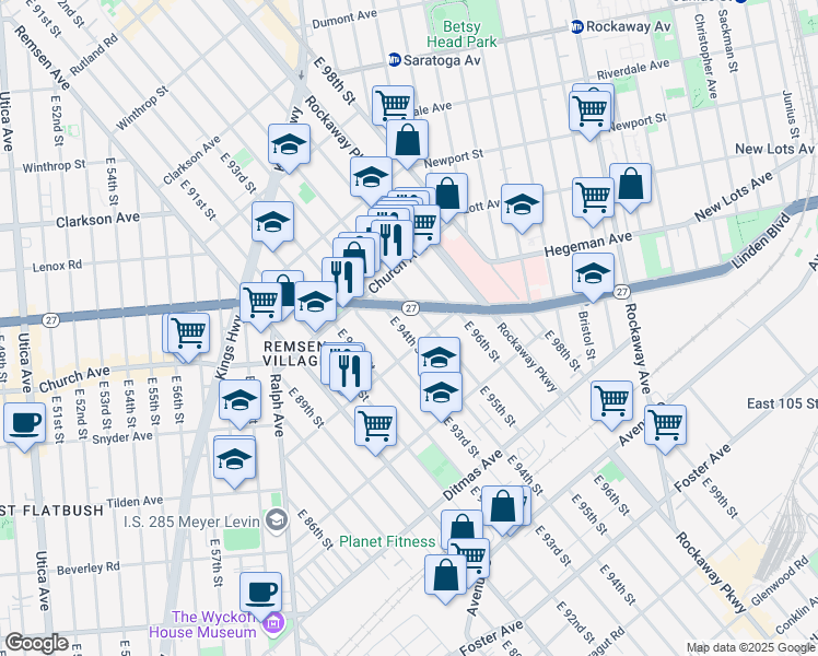 map of restaurants, bars, coffee shops, grocery stores, and more near 9319 Avenue A in Brooklyn
