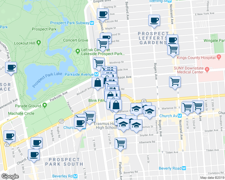 map of restaurants, bars, coffee shops, grocery stores, and more near 2216 Highway 27 in Brooklyn