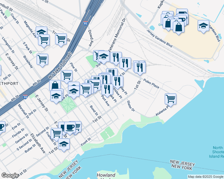 map of restaurants, bars, coffee shops, grocery stores, and more near 124-128 Inslee Place in Elizabeth