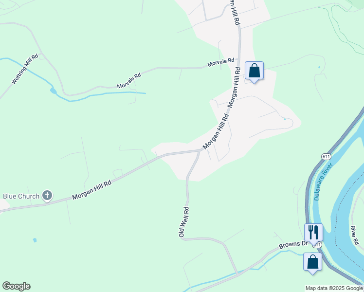 map of restaurants, bars, coffee shops, grocery stores, and more near 1695 Morgan Hill Road in Northampton County