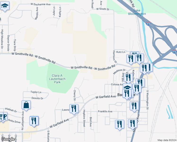 map of restaurants, bars, coffee shops, grocery stores, and more near 3 Foster Court in Bartonville