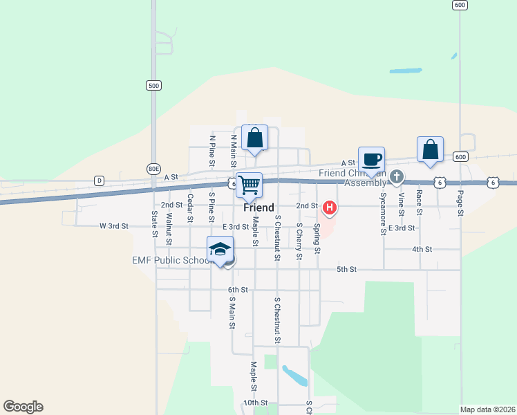 map of restaurants, bars, coffee shops, grocery stores, and more near in Friend