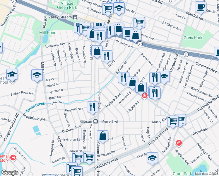 map of restaurants, bars, coffee shops, grocery stores, and more near 24 Cherry Street in Valley Stream