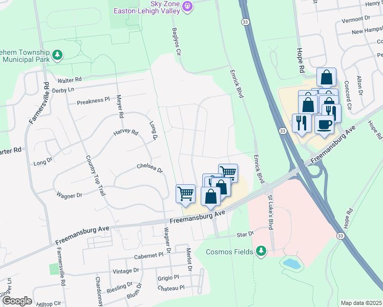 map of restaurants, bars, coffee shops, grocery stores, and more near 4769 Dealtrey Drive in Easton