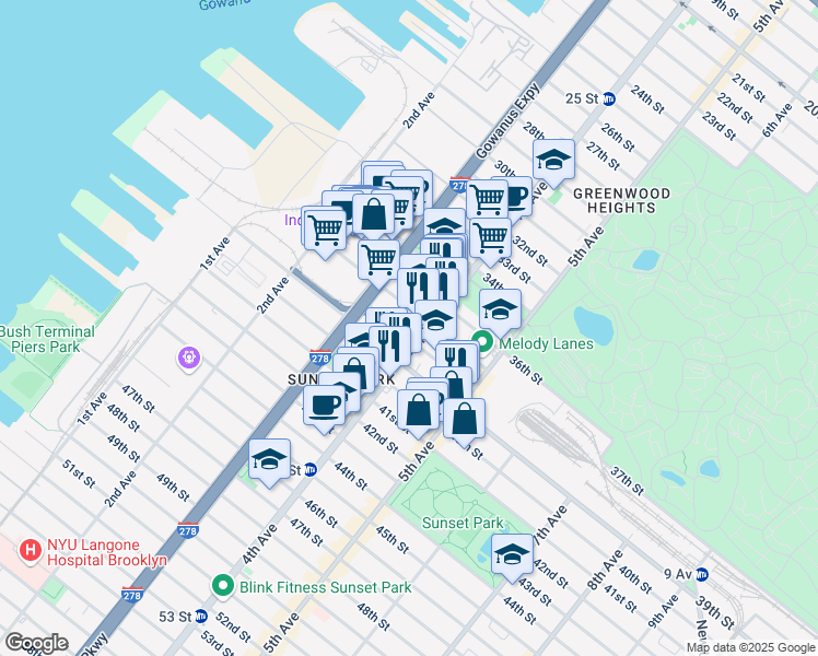 map of restaurants, bars, coffee shops, grocery stores, and more near 367 38th Street in Brooklyn