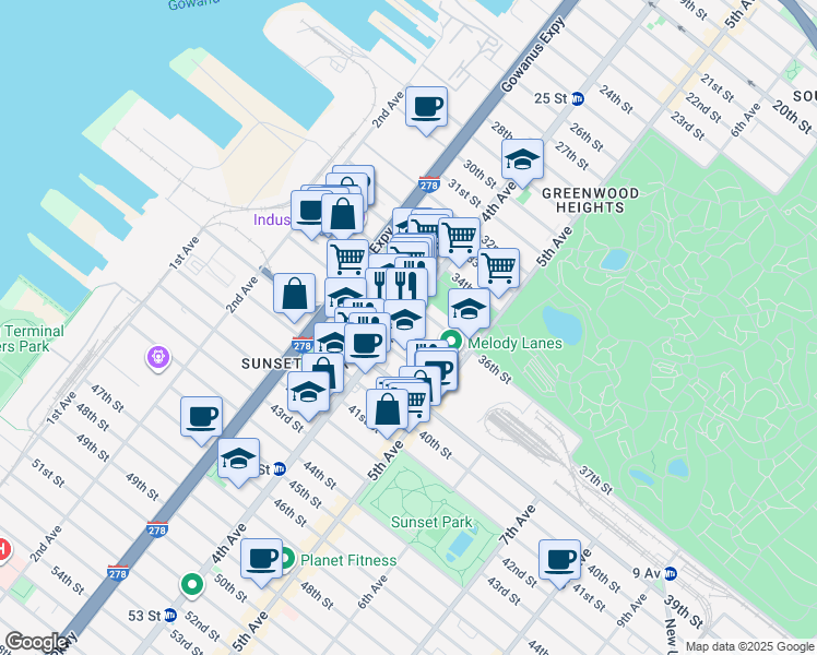 map of restaurants, bars, coffee shops, grocery stores, and more near 407 37th Street in Brooklyn