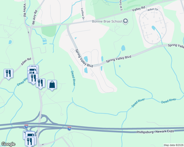map of restaurants, bars, coffee shops, grocery stores, and more near 273 Penns Way in Basking Ridge