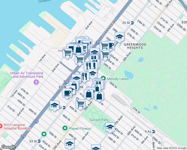 map of restaurants, bars, coffee shops, grocery stores, and more near 442 37th Street in Brooklyn