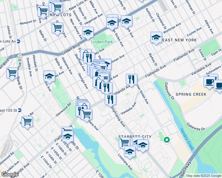 map of restaurants, bars, coffee shops, grocery stores, and more near 1100 New Jersey Avenue in Brooklyn