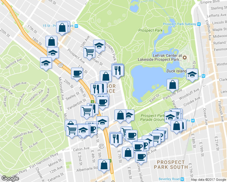 map of restaurants, bars, coffee shops, grocery stores, and more near 251 Sherman Street in Brooklyn