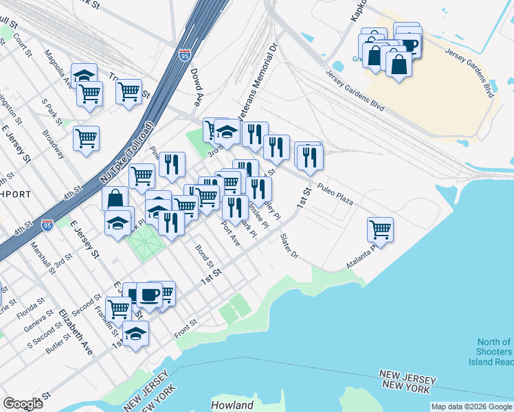 map of restaurants, bars, coffee shops, grocery stores, and more near 124-128 Inslee Place in Elizabeth