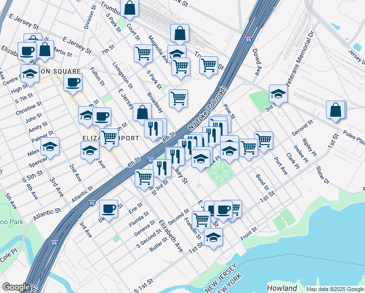 map of restaurants, bars, coffee shops, grocery stores, and more near 324 Livingston Street in Elizabeth
