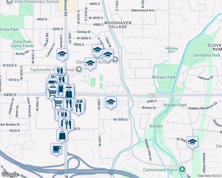 map of restaurants, bars, coffee shops, grocery stores, and more near 1401 Beacon Hill Drive in Taylorsville
