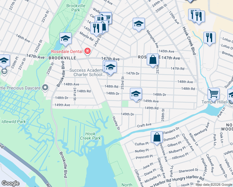 map of restaurants, bars, coffee shops, grocery stores, and more near 245-46 149th Avenue in Queens