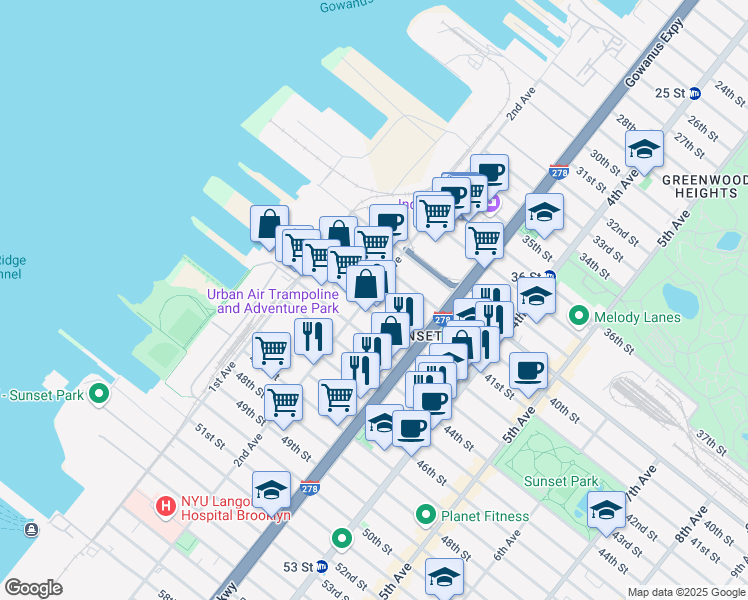 map of restaurants, bars, coffee shops, grocery stores, and more near 232 42nd Street in Brooklyn