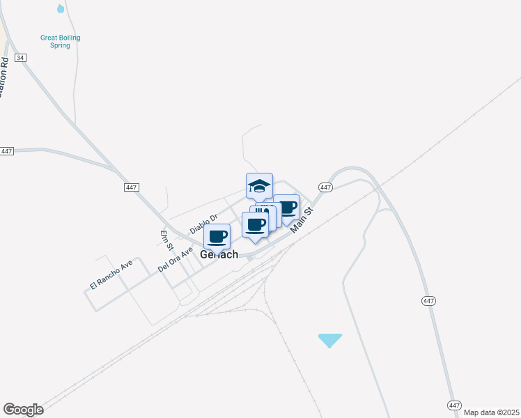 map of restaurants, bars, coffee shops, grocery stores, and more near 555 East Sunset Boulevard in Gerlach