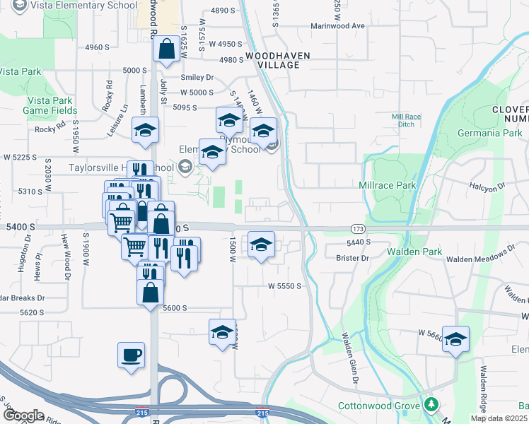 map of restaurants, bars, coffee shops, grocery stores, and more near 1393 Beacon Hill Drive in Taylorsville