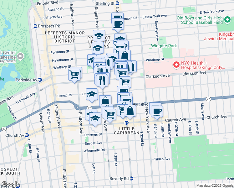 map of restaurants, bars, coffee shops, grocery stores, and more near 237 Lenox Road in Brooklyn