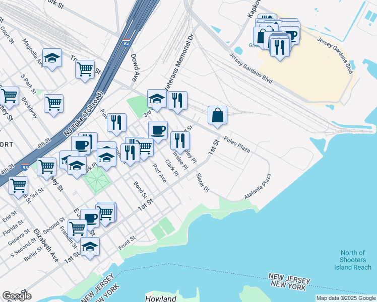map of restaurants, bars, coffee shops, grocery stores, and more near 116-136 Trumbull Street in Elizabeth
