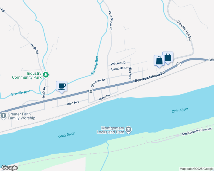 map of restaurants, bars, coffee shops, grocery stores, and more near 122 Pine Grove Road in Beaver