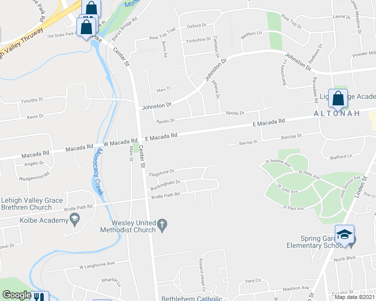 map of restaurants, bars, coffee shops, grocery stores, and more near 288 East Macada Road in Bethlehem