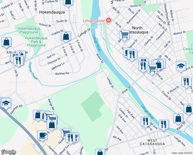 map of restaurants, bars, coffee shops, grocery stores, and more near 2130 Eberhart Road in Lehigh County