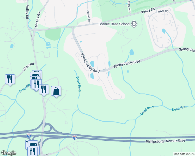map of restaurants, bars, coffee shops, grocery stores, and more near 254 Penns Way in Bernards