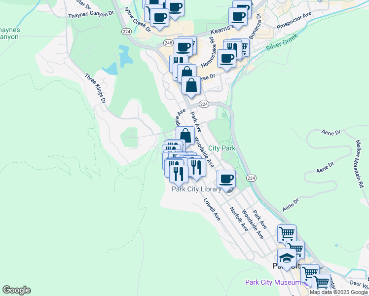 map of restaurants, bars, coffee shops, grocery stores, and more near 1485 Empire Avenue in Park City