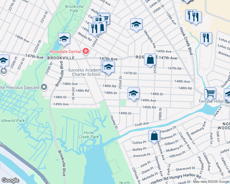 map of restaurants, bars, coffee shops, grocery stores, and more near 249-47 148th Road in Queens