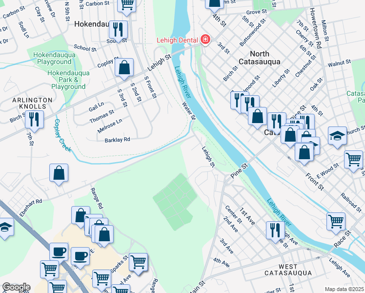 map of restaurants, bars, coffee shops, grocery stores, and more near 2130 Eberhart Road in Lehigh County