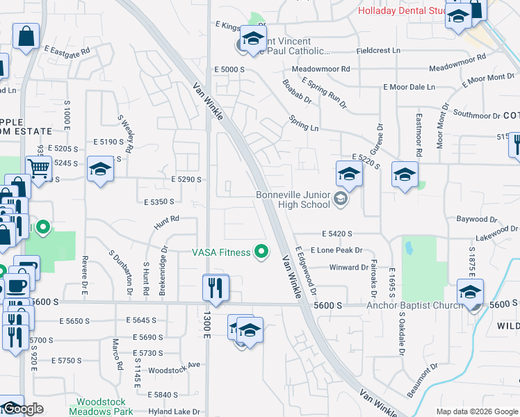 map of restaurants, bars, coffee shops, grocery stores, and more near 1367 East Cobble Creek Road in Salt Lake City