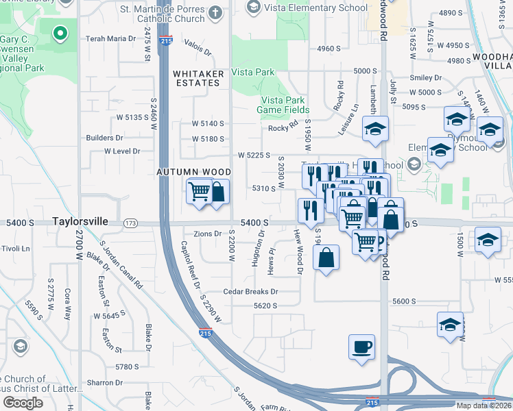 map of restaurants, bars, coffee shops, grocery stores, and more near 2099 5310 South in Salt Lake City